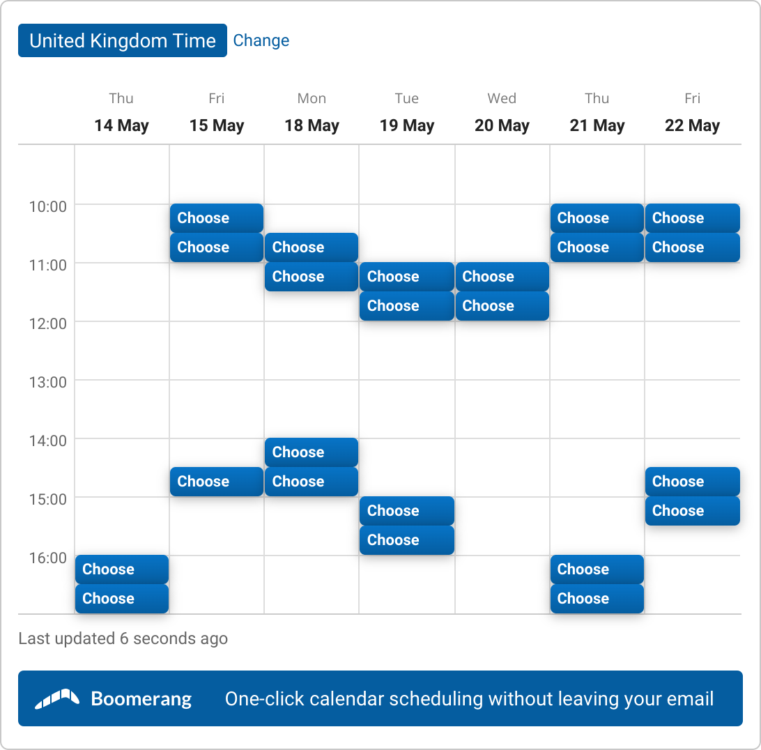 A set of time slots for Meeting with Dan Tulloch