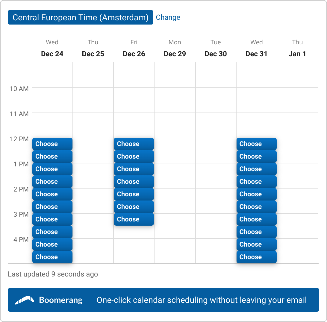 A set of time slots for 30 min Meeting with Sven Reulen