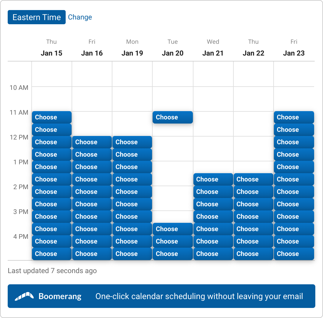 A set of time slots for 30 min KCC with MJ / KCC
